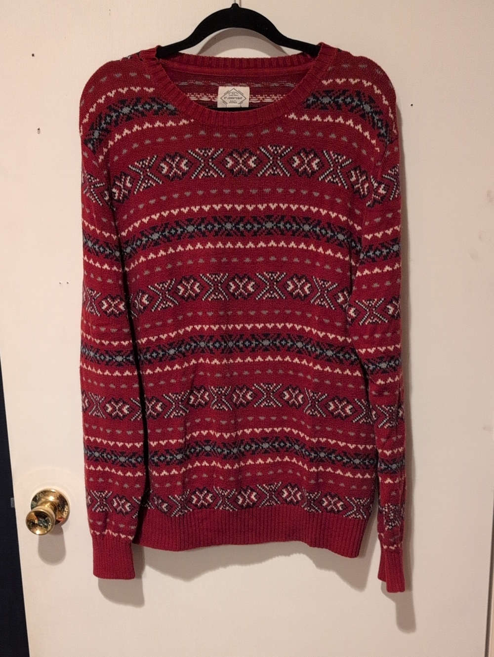 St. John's Bay Red Patterned Fair Isle Crewneck Sweater